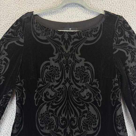 Y2k Velvet Burnout Dress 10 Black Witchy Dark Romantic Feminine Bell Sleeves - Picture 2 of 10